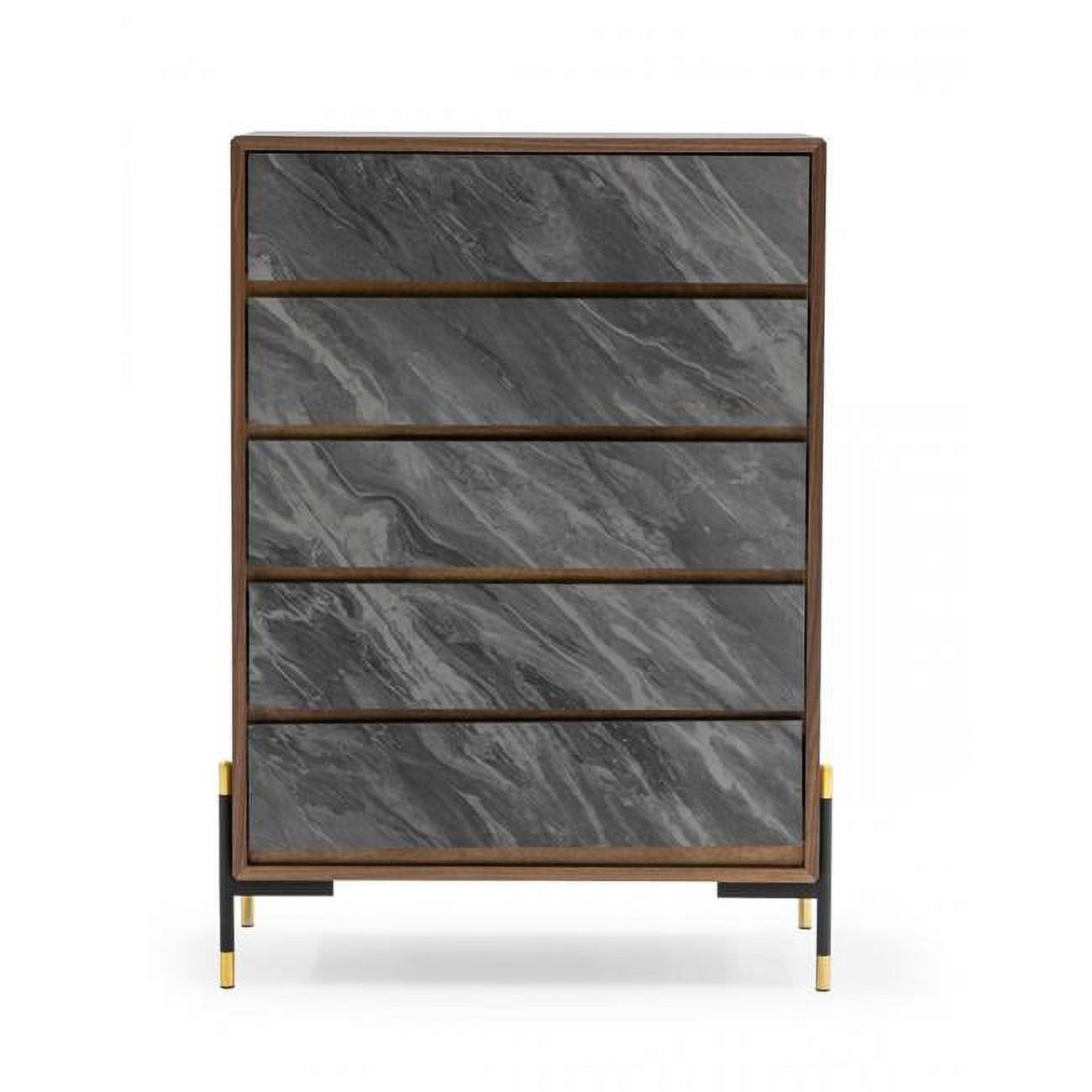 44 x 30 x 16.75 in. Walnut & Gray Manufactured Wood Five Drawers Standard Chest