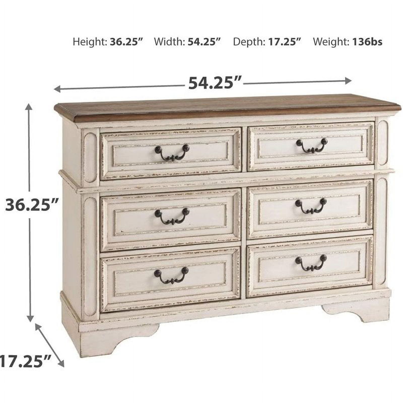 Bowery Hill 6 Drawer Double Dresser in White and Brown