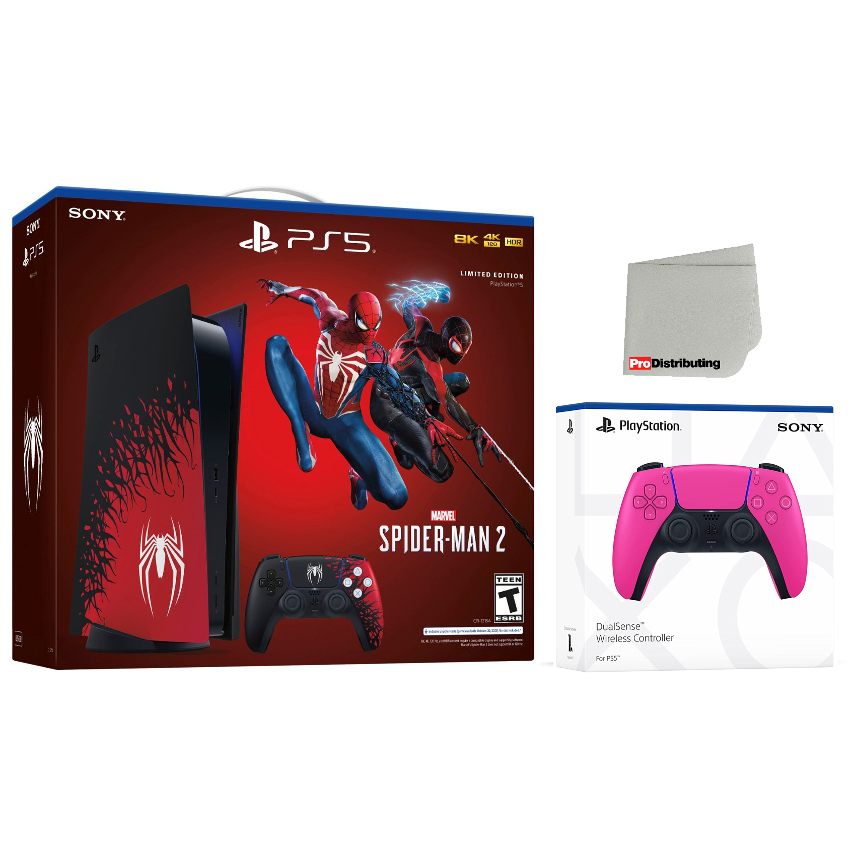 Sony PlayStation 5 Disc Marvel’s Spider-Man 2 Bundle with Extra Pink Controller Bundle and Cleaning Cloth