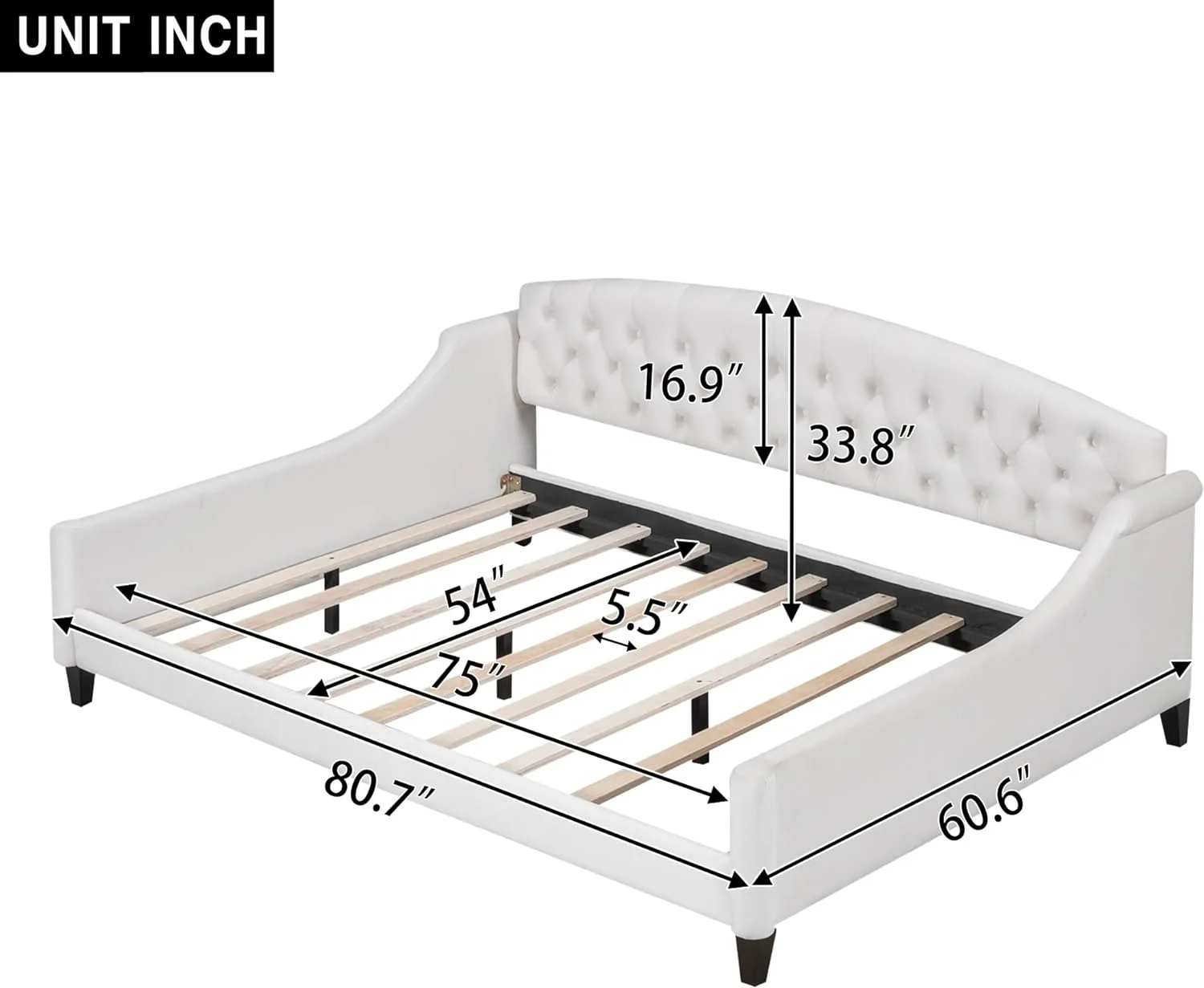Upholsered Full Size Daybed Wih Moder Luxury ufed Buo, Full Daybed Frame Wih Sla Suppor Ad Arm, Full Sofa Bed For Livig Room Bedroom (Full, Beige), HZG-GX001009AAA