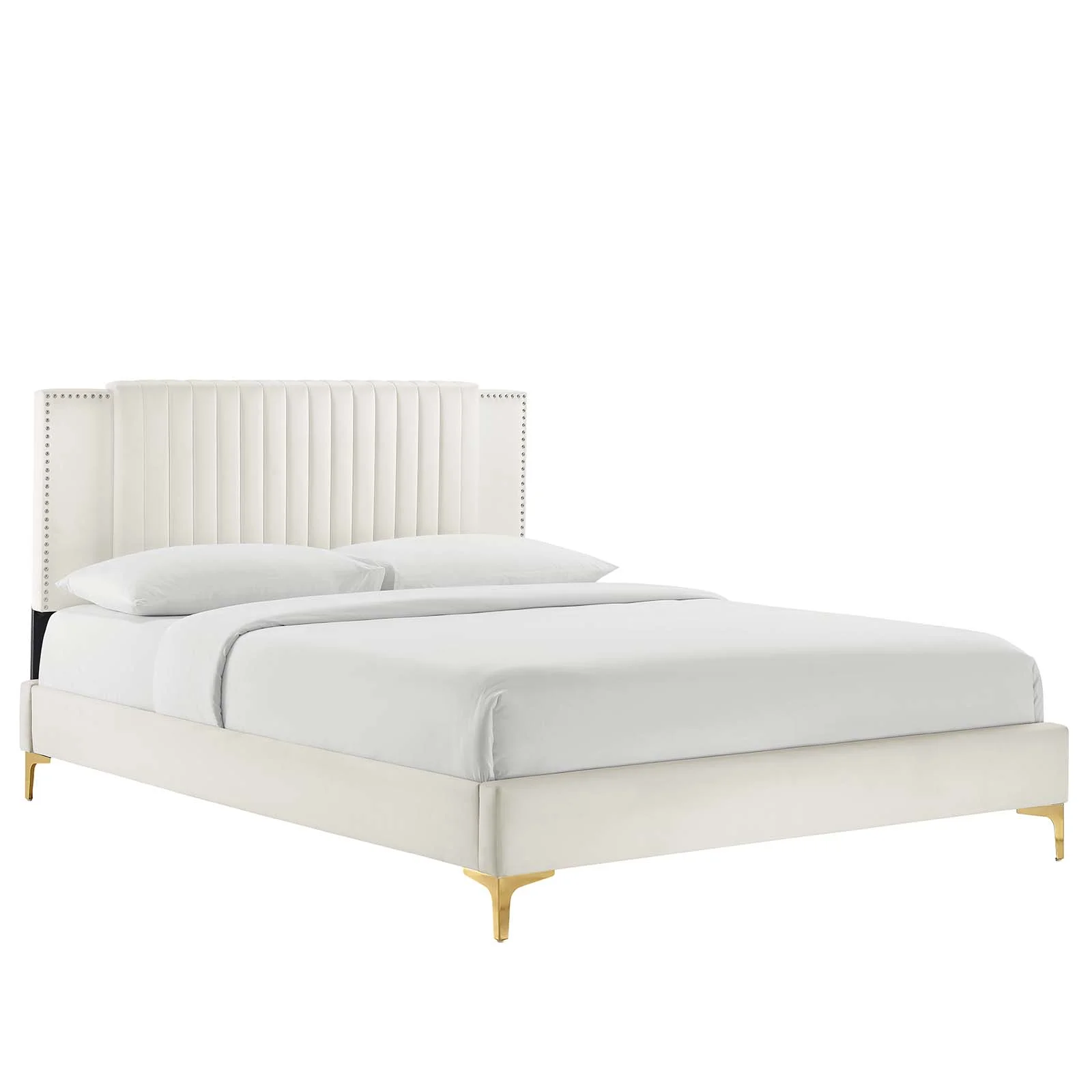 Modway Zahra Channel Tufted Performance Velvet Twin Platform Bed in White