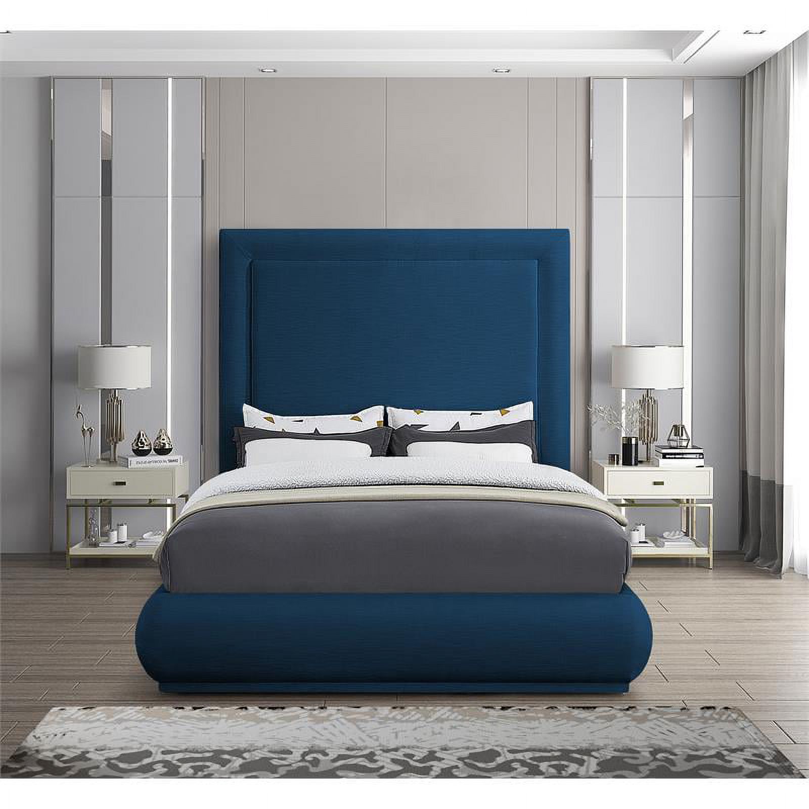 Meridian Furniture Brooke Navy Linen Textured Fabric King Bed