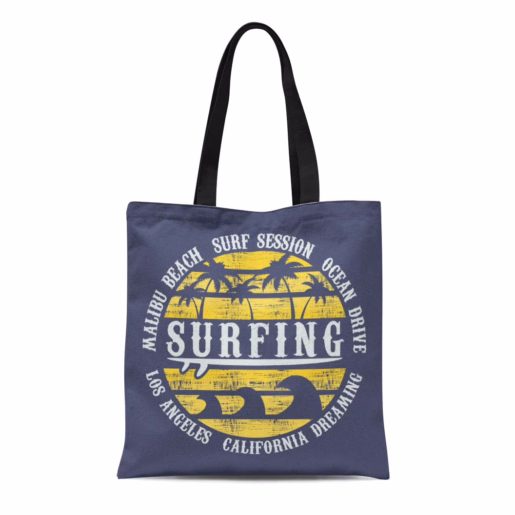 ASHLEIGH Canvas Tote Bag Surf and Surfing in California Malibu Beach Vintage Reusable Shoulder Grocery Shopping Bags Handbag