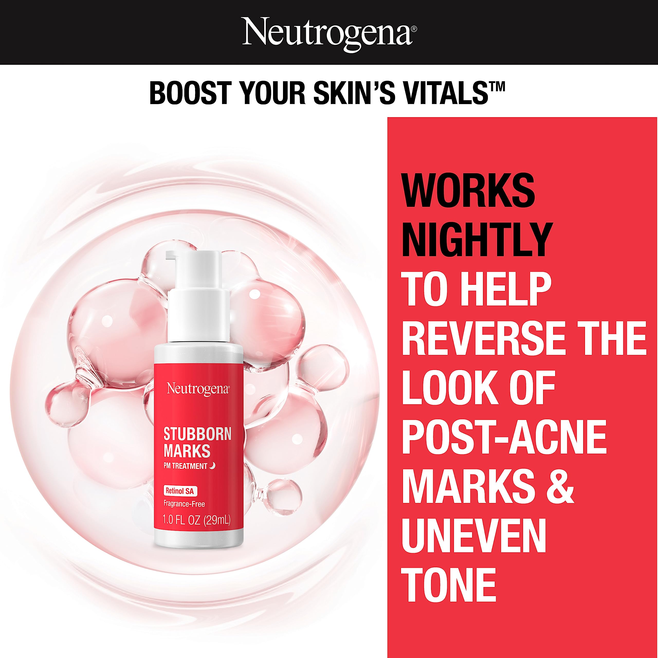 Neutrogena Stubborn Marks Pm Treatment With Retinol Sa, Face-Exfoliating Treatment To Help Reverse The Look Of Post-Acne Marks & Uneven Skin Tone, Oil-Free, Non-Comedogenic, Pm Treatment, Unscent