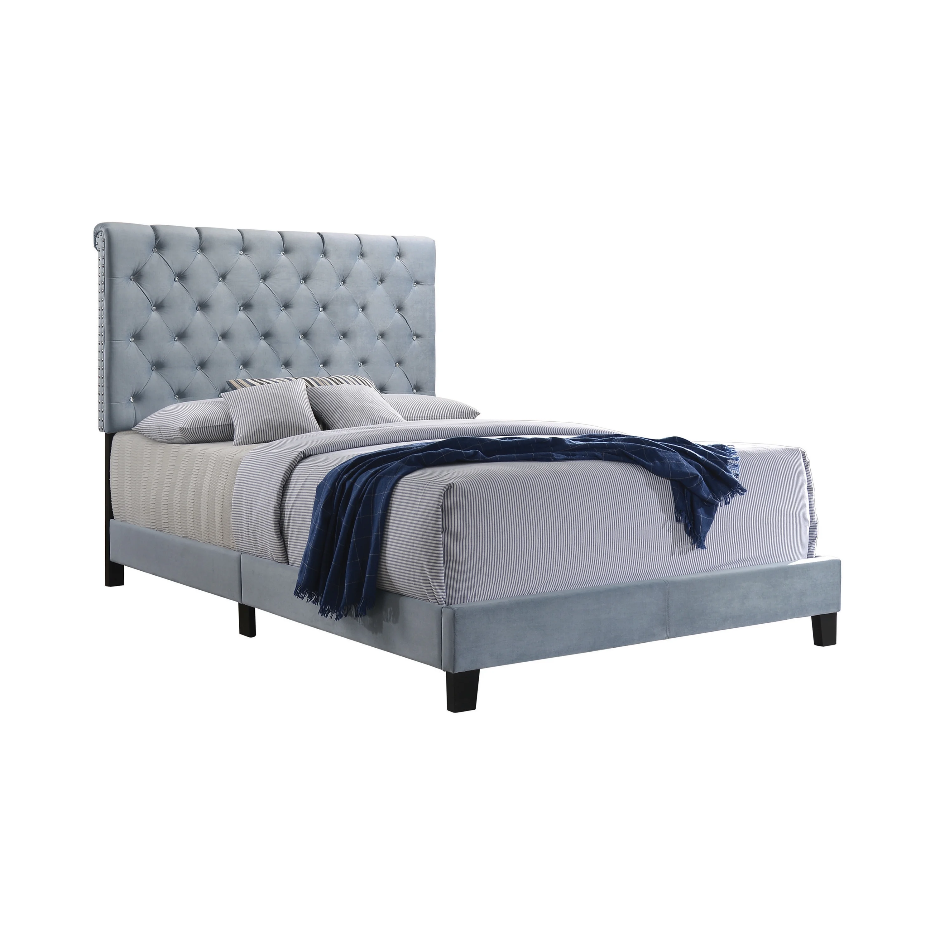 Coaster Warner Queen Contemporary Velvet Upholstered Bed in Slate Blue