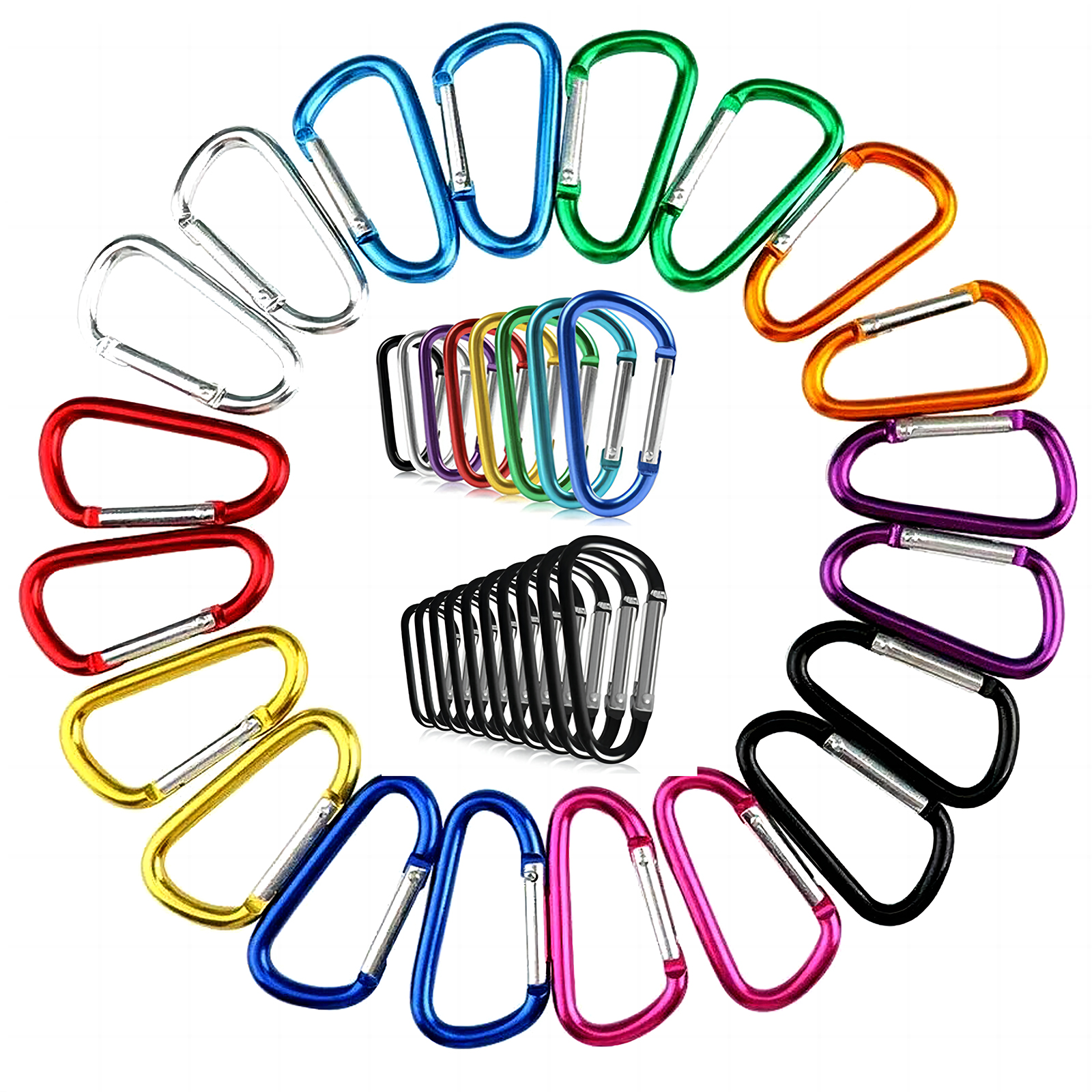 ALUED 10/200 Pcs Aluminum Carabiner D Shape Spring Clip Snap Key Hook Keychain Buckle