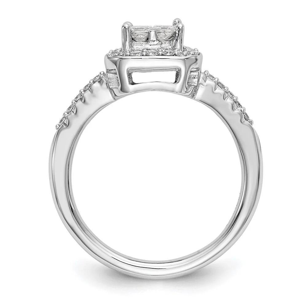 Auriga 14K White Gold Square Halo Cluster Round Diamond Ring for Women Size 7 (0.61ct, Clarity- I1)