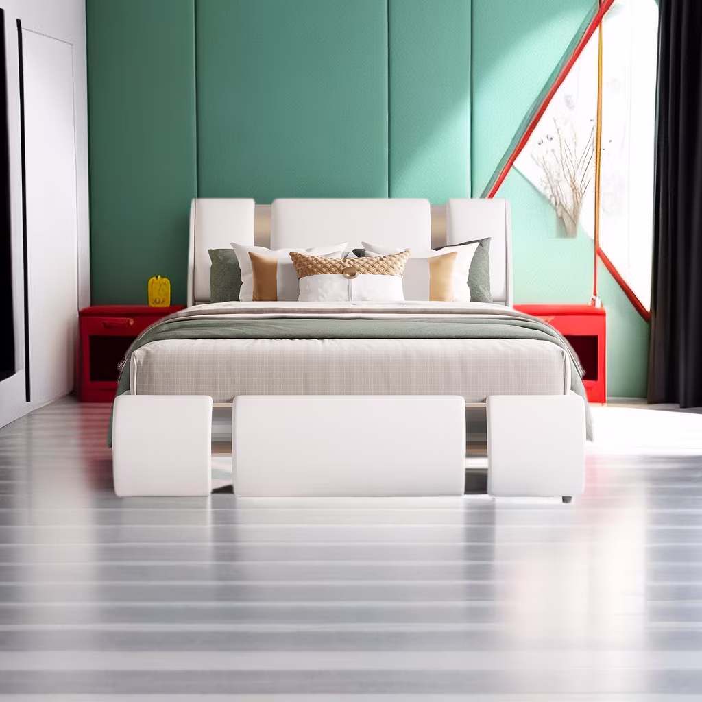 Faux Leather Upholstered Platform Bed with Hydraulic Storage System, Queen Size Solid Wood and Metal Bed Frame with Headboard, Box Spring No Required