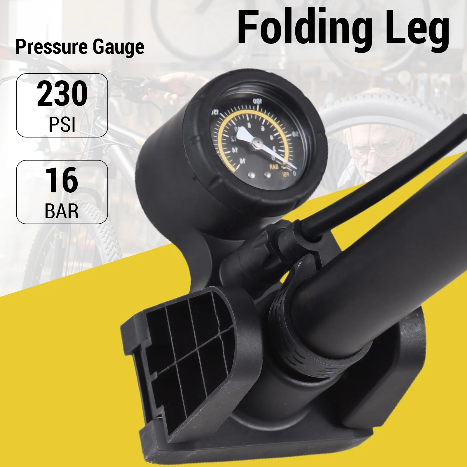 Bike Floor Pump with Pressure Gauge by Lixada 230PSI, Folding Pedal, Presta/Schrader Valve Perfect for Bike Enthusiasts