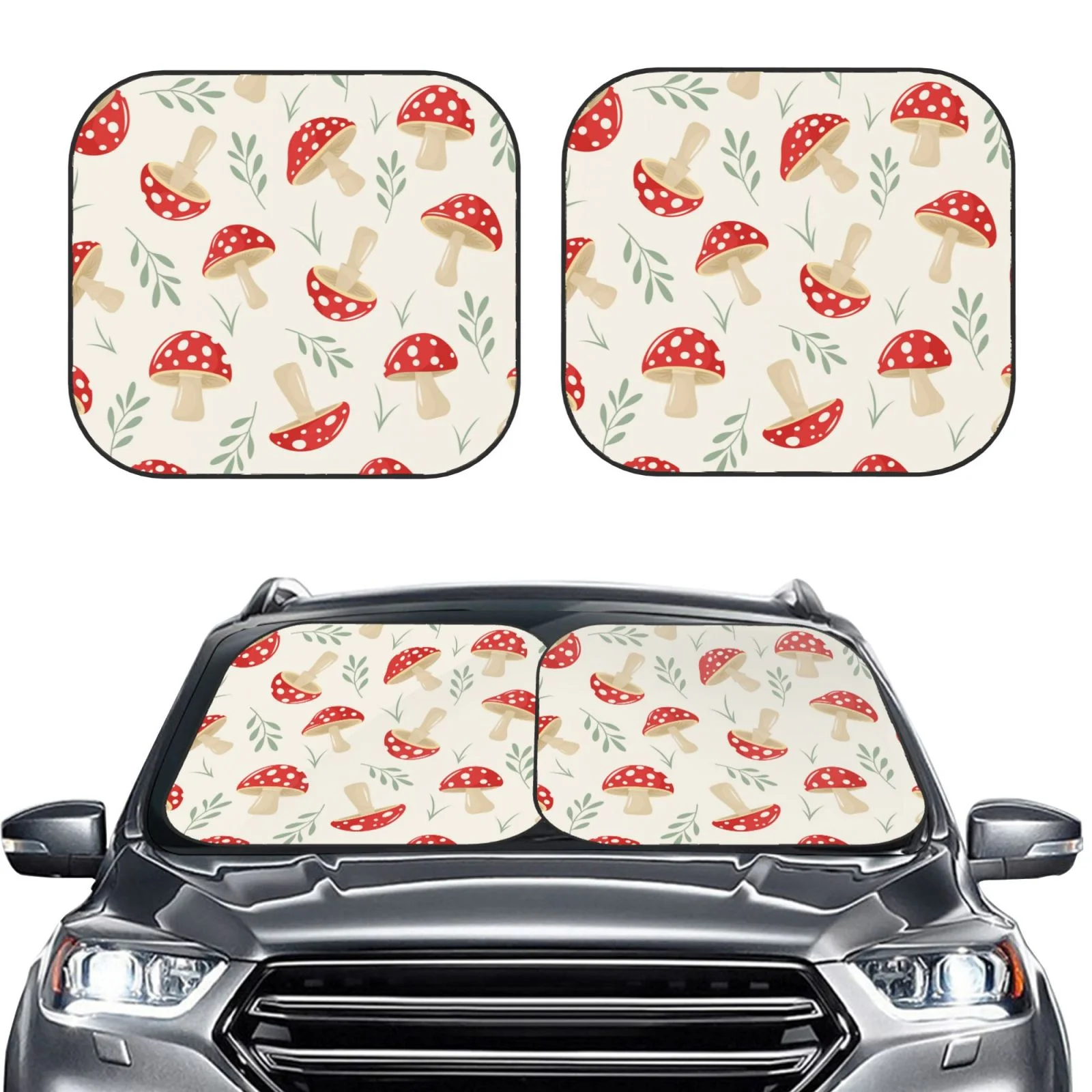 Lukts Cartoon Flat Mushrooms Print 2 Piece Car Sun Shade Windshield,Foldable Car Shade Front Windshield With Keeps Your Vehicle Cool, For Most Sedans Suv And Trucks - Small