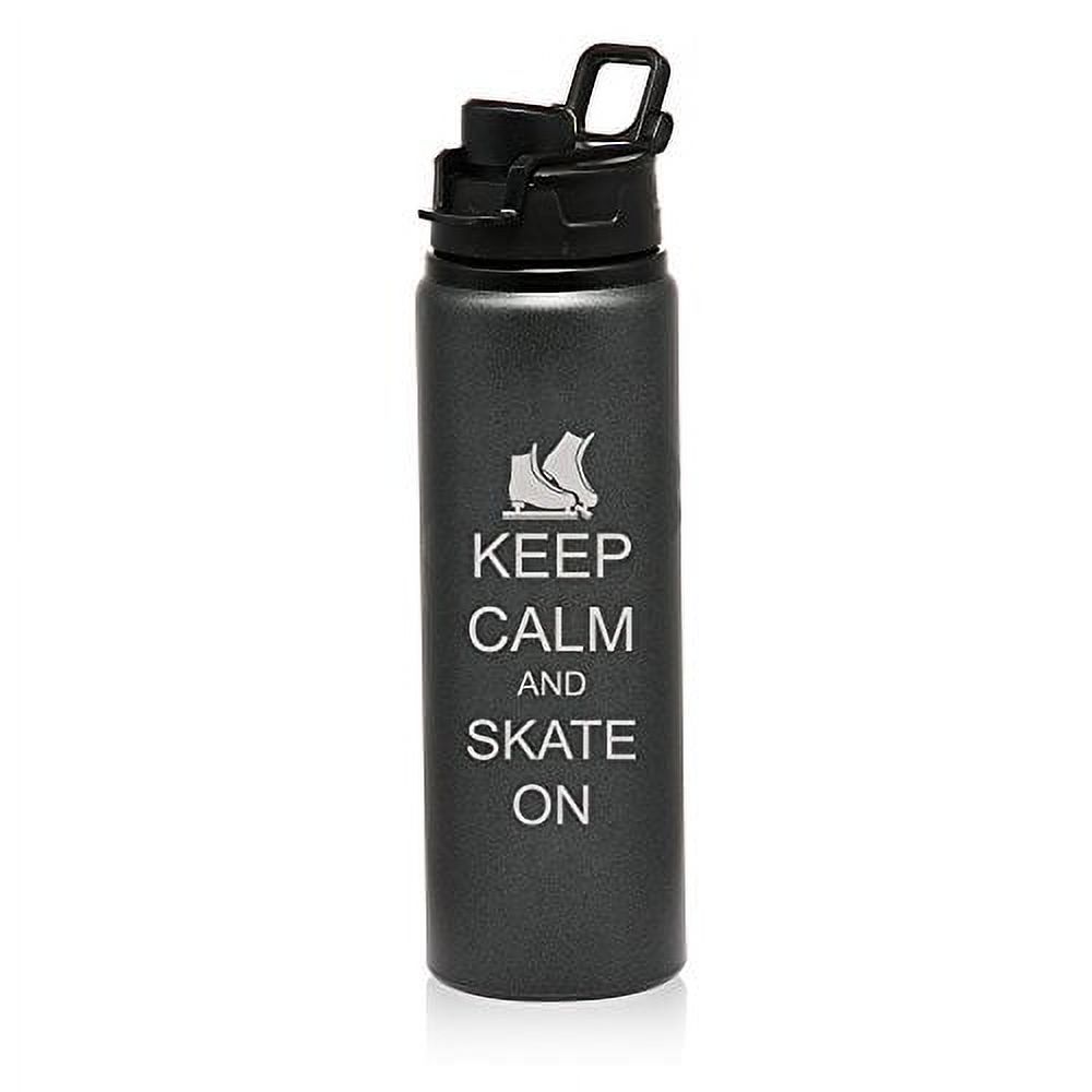 25 oz Aluminum Sports Water Travel Bottle Keep Calm And Skate On Ice Skates (Charcoal)