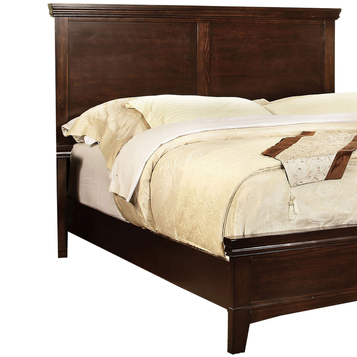 Wooden California King Bed with Panel Headboard and Footboard, Cherry Brown- Saltoro Sherpi