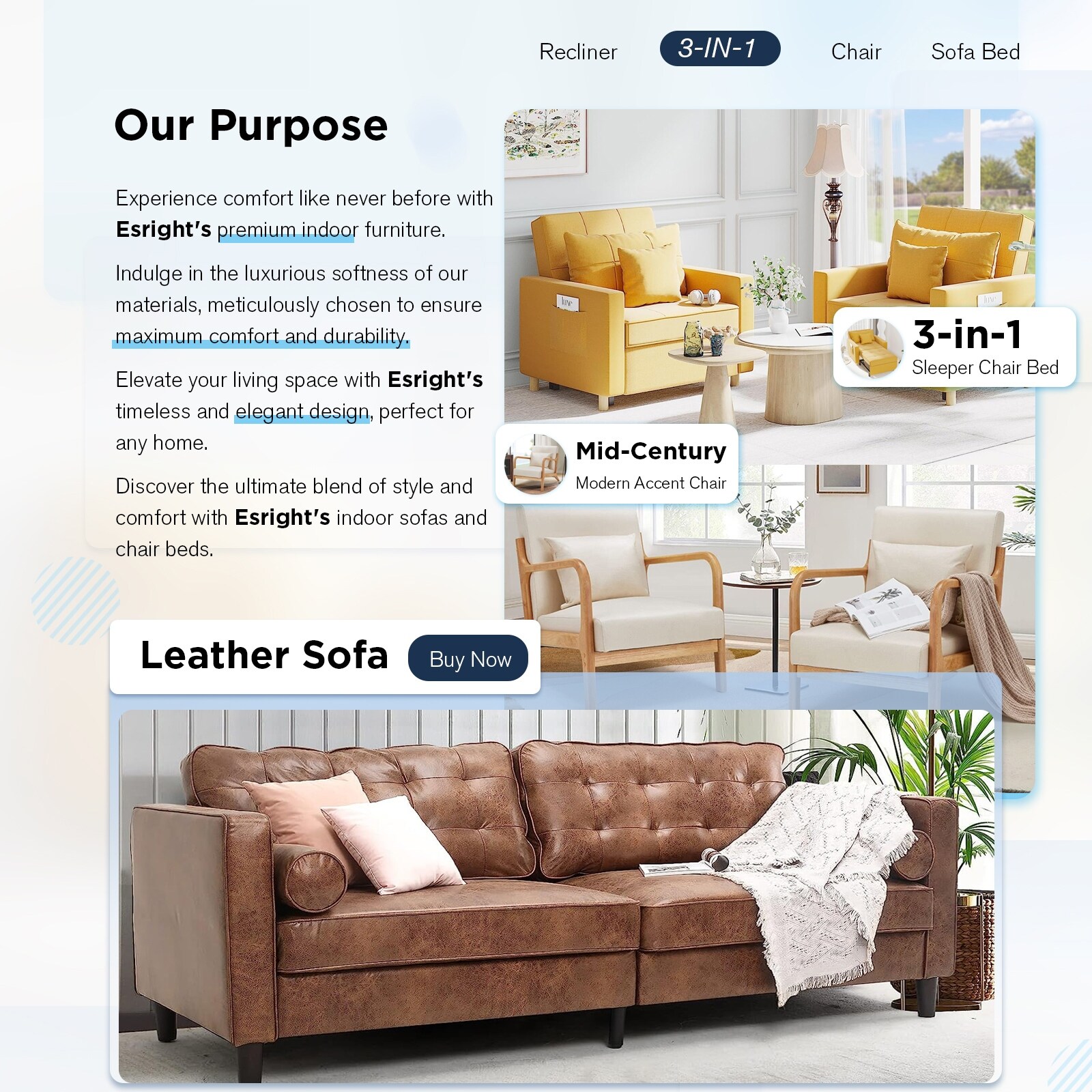 AECOJOY Sleeper Chair Bed 3-in-1 Convertible Multi-Functional Sofa Bed White