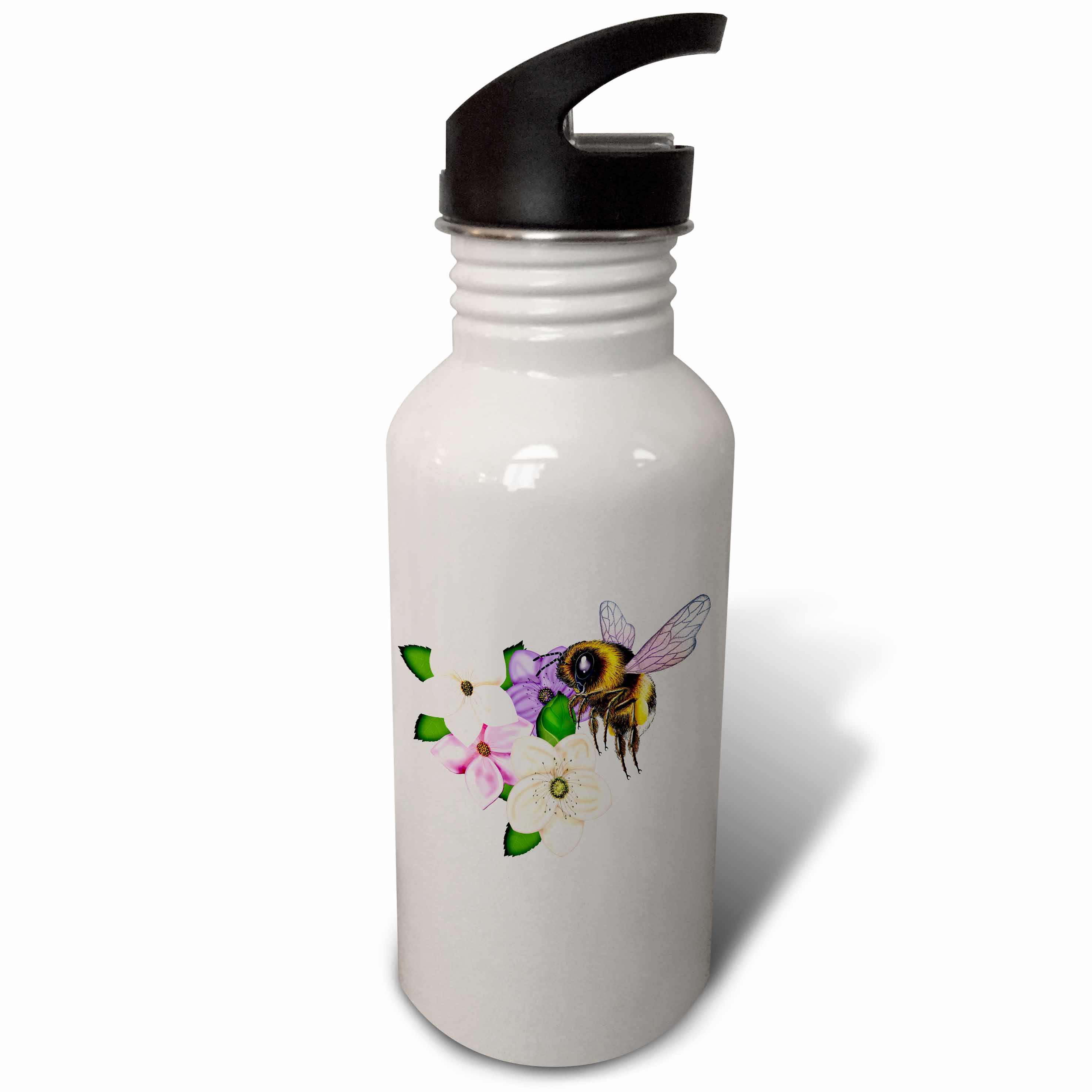 Pretty Bumblebee and pastel blossoms of Spring. Digital Art. Flip Straw 21oz Water Bottle wb-333093-2