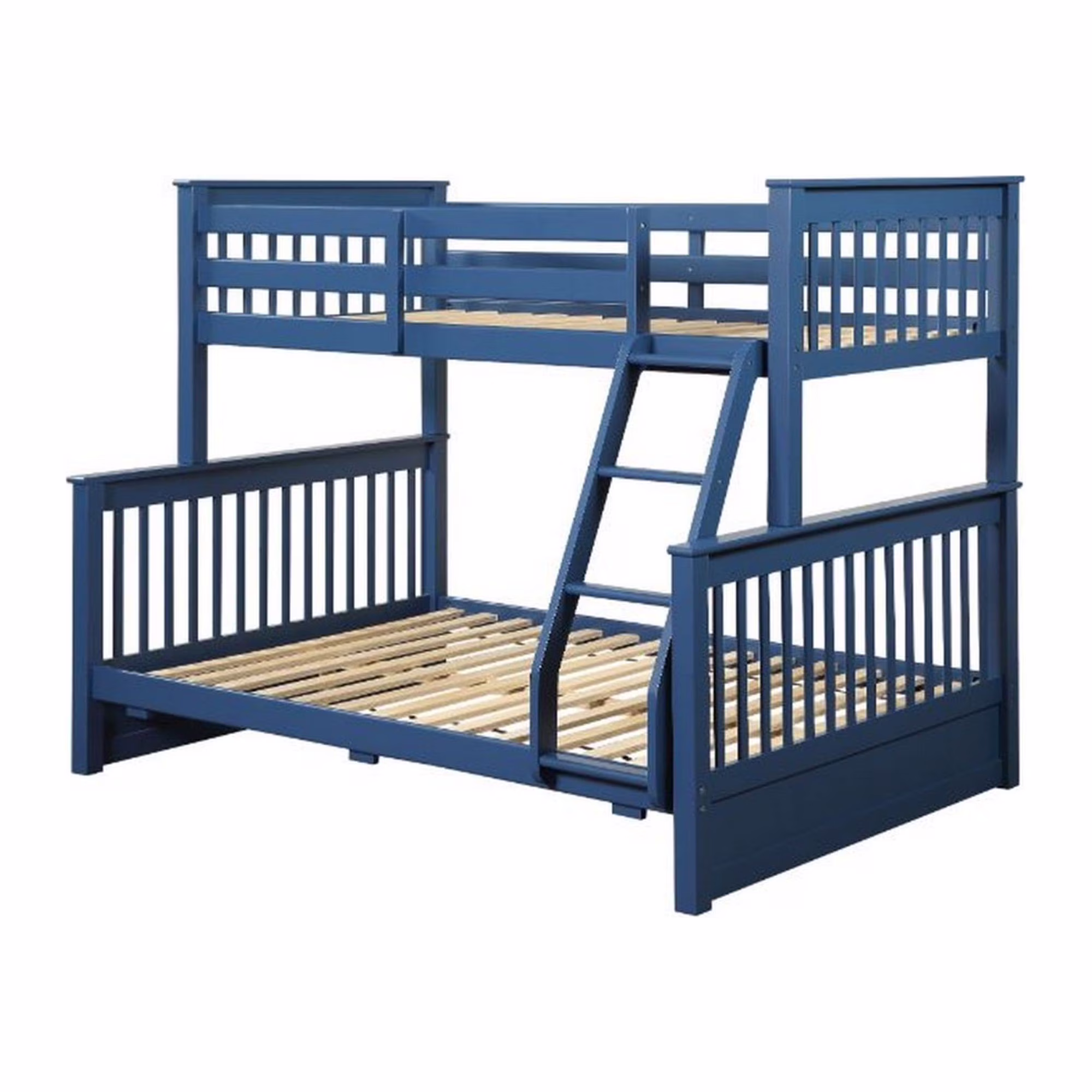 Benjara Twin Over Full Bunk Bed with 2 Drawers and Ladder, Blue