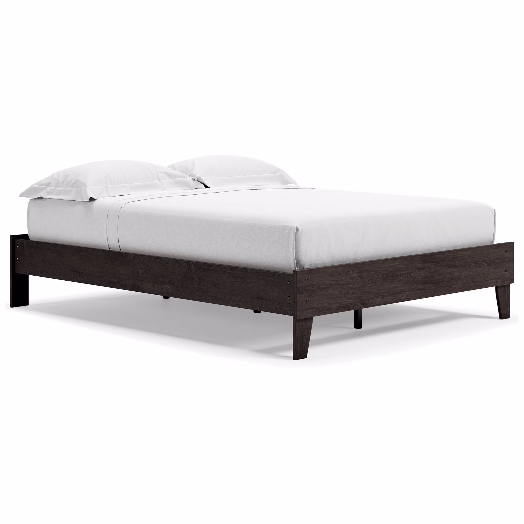 Lass Queen Size Bed, Platform Style, Low Profile Frame, Dark Charcoal Gray