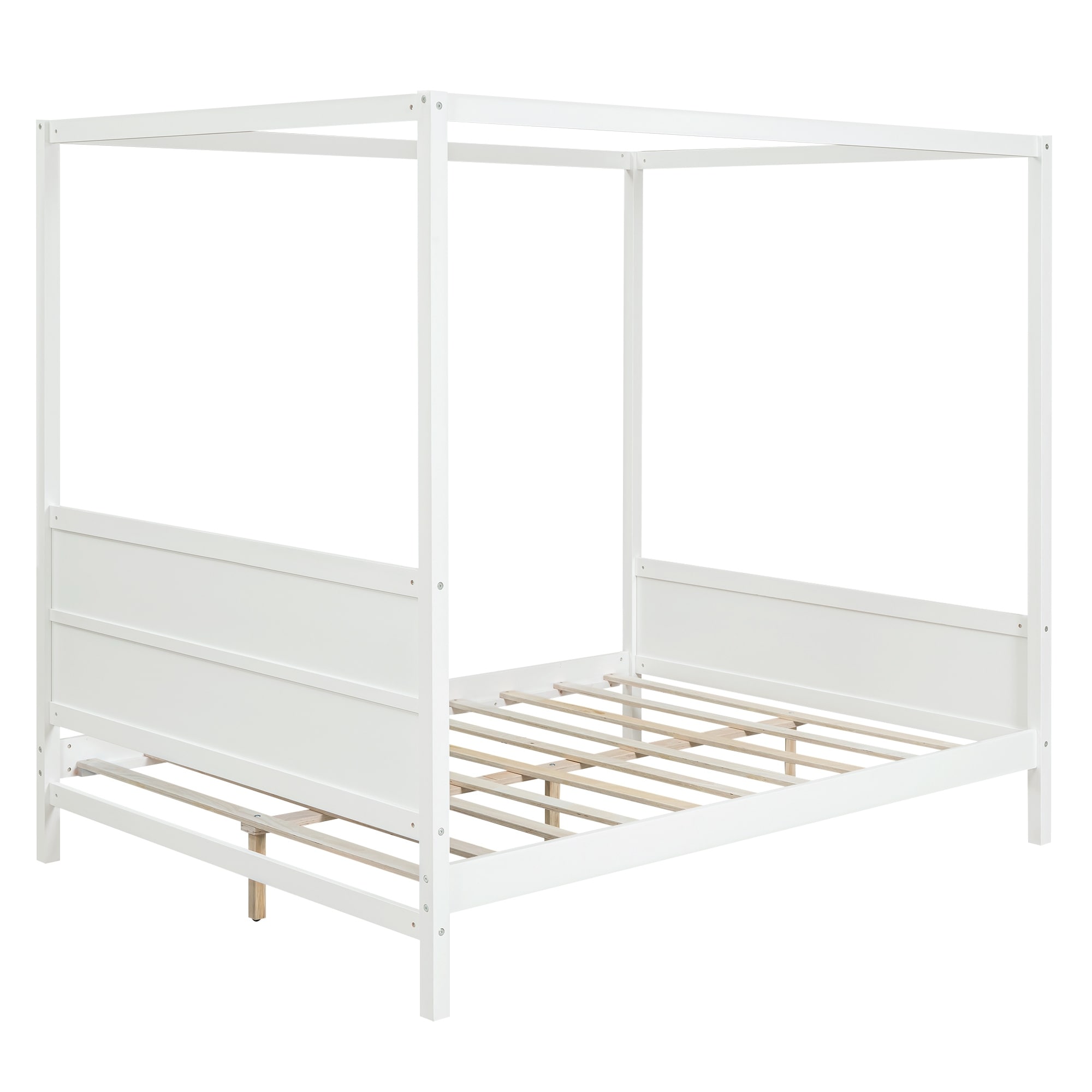 Queen Size Canopy Platform Bed with Headboard and Footboard White