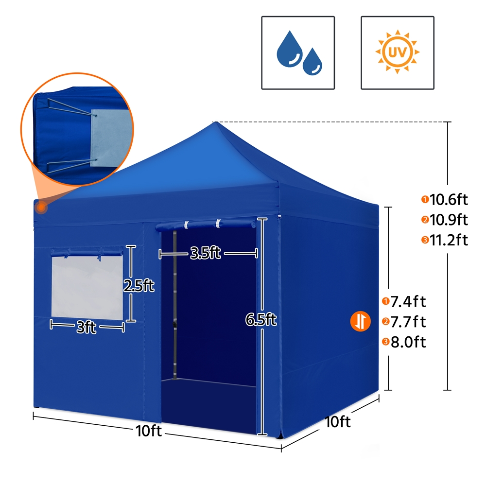 Yaheetech 10x10ft Pop Up Canopy Tent with 4 Removable Sidewalls, Navy Blue