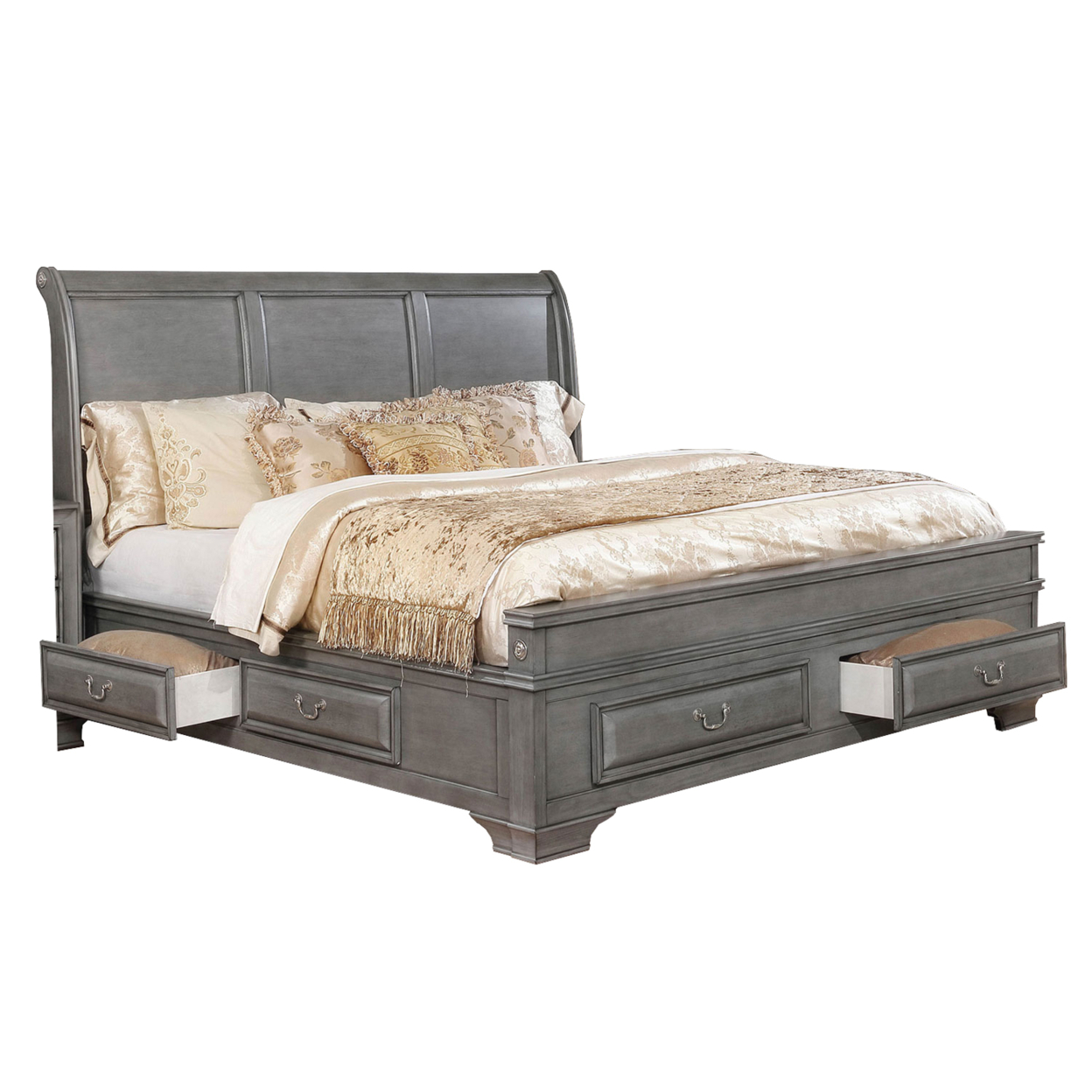 Wooden Queen Size Bed with Spacious Storage Drawers Gray- Saltoro Sherpi