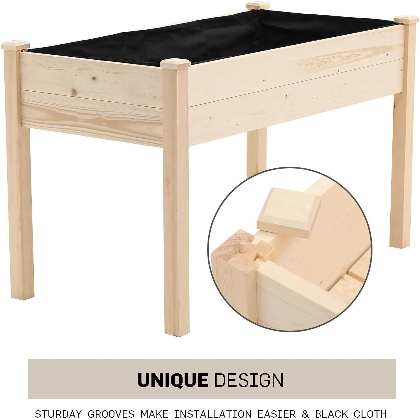 SOLAURA 48x22x30in Elevated Raised Wood Planter Garden Bed Box Stand for Backyard, Patio - Natural