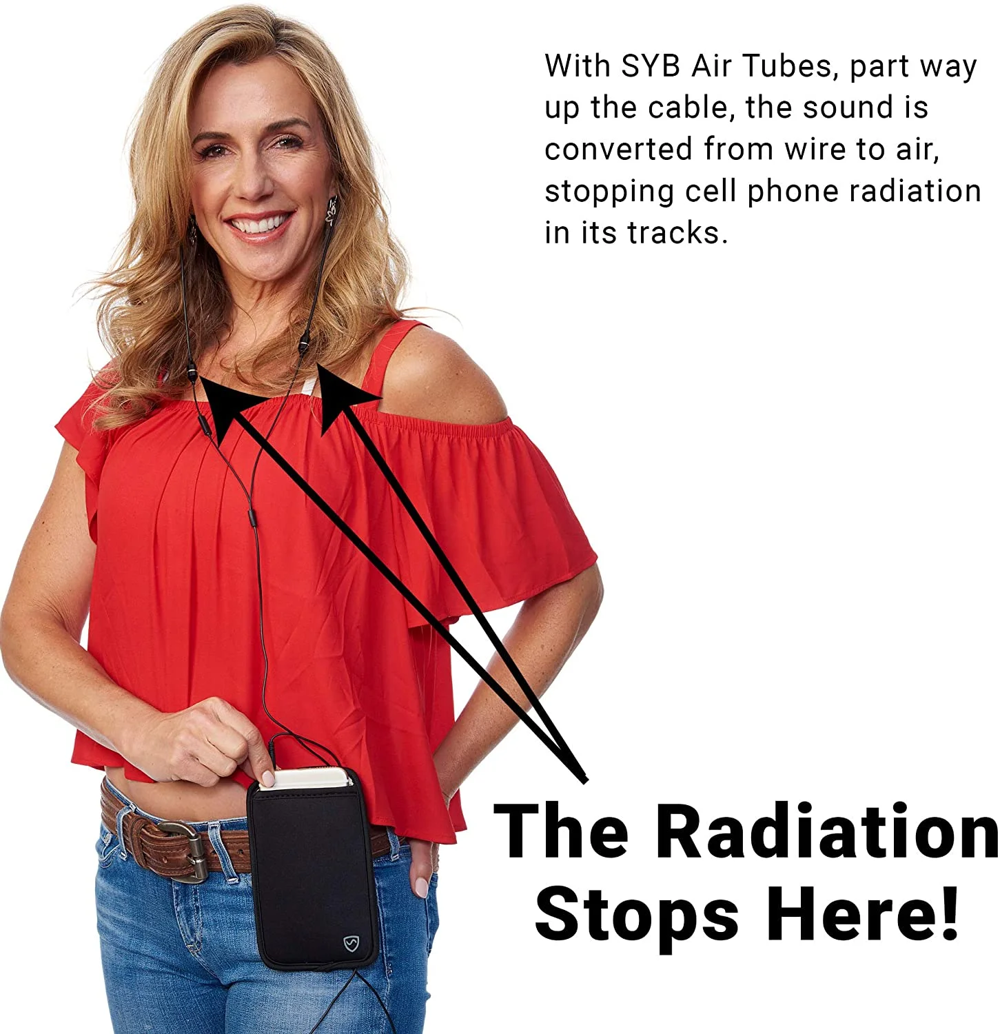 SYB Air Tube Stereo Anti-Radiation Headset, EMF Protection (Black, In-Ear)