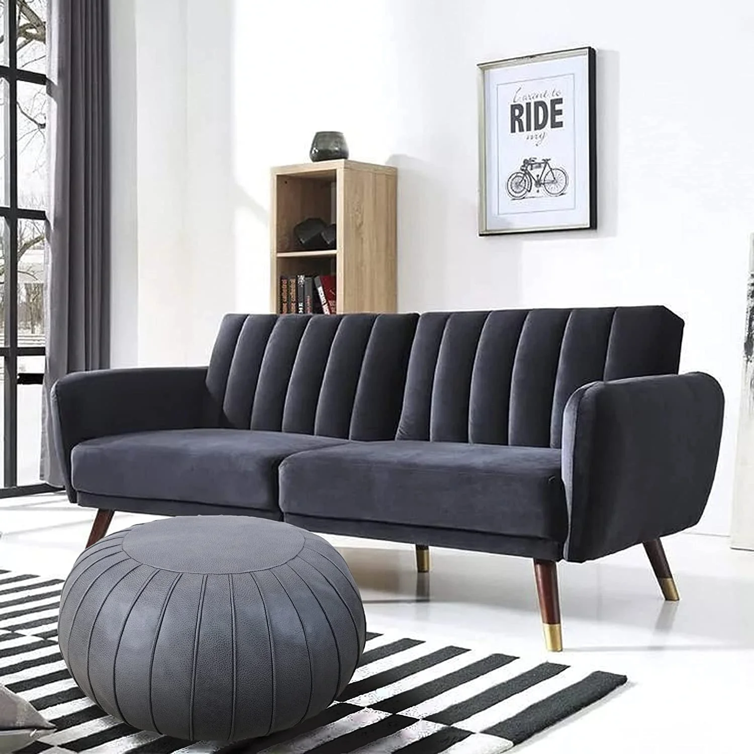 Thgonwid Faux Suede Indoor Poufs, Deep Gray, 23