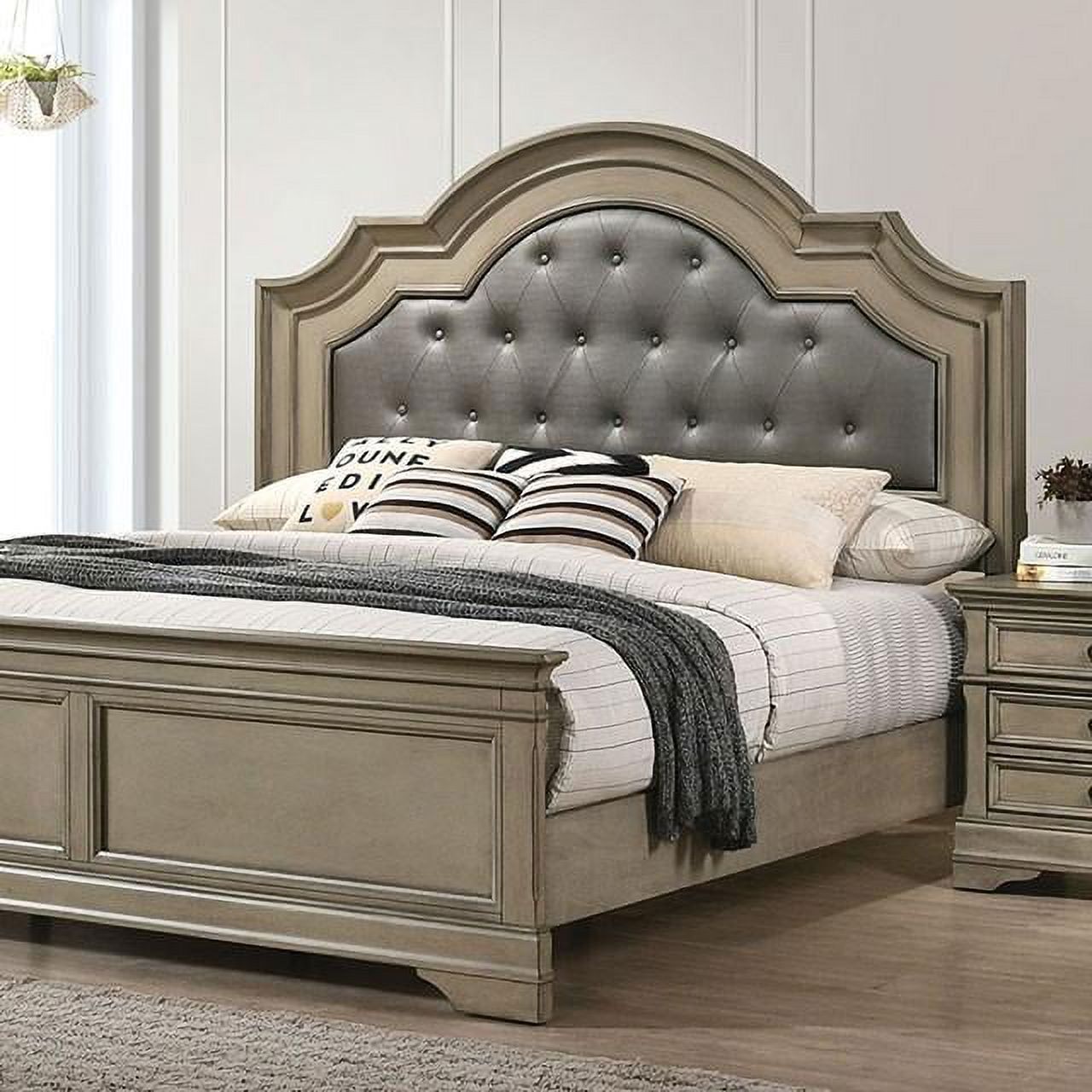 Antique Warm Gray Solid Wood King Bedroom Set 6pcs FOA CM7181 Lasthenia