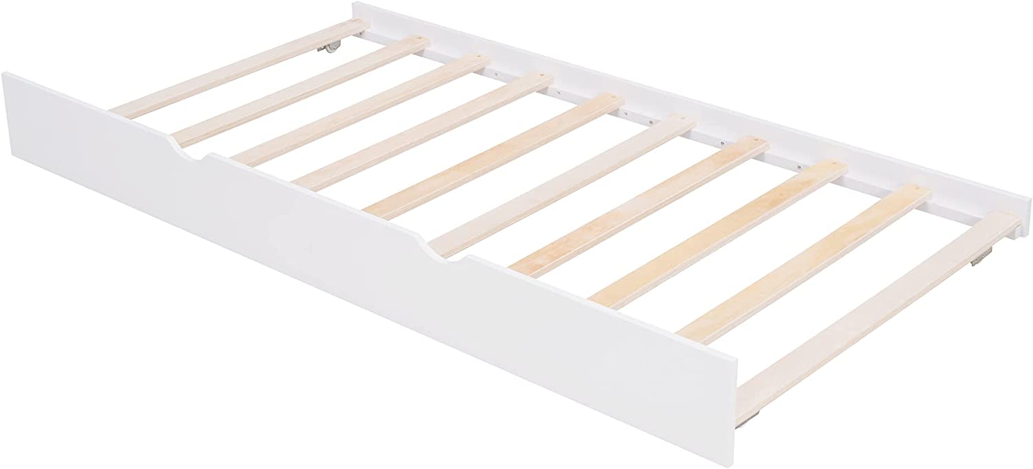 Wooden Bunk Bed With Trundle, Separable Full Bunk Bed Can Be Separated Into 2 Beds, White