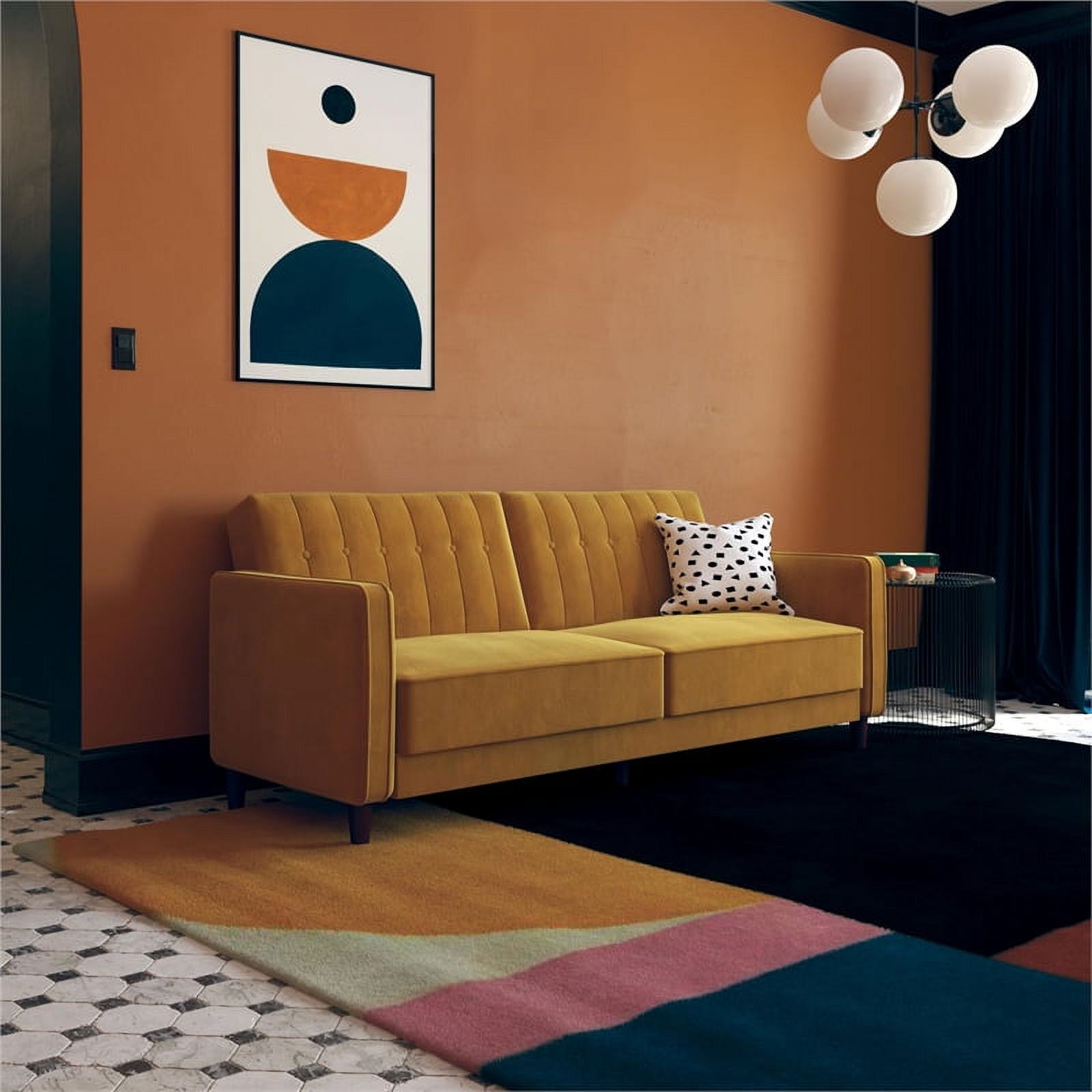 DHP Ivana Mid-Century Wood Tufted Transitional Velvet Futon in Mustard Yellow