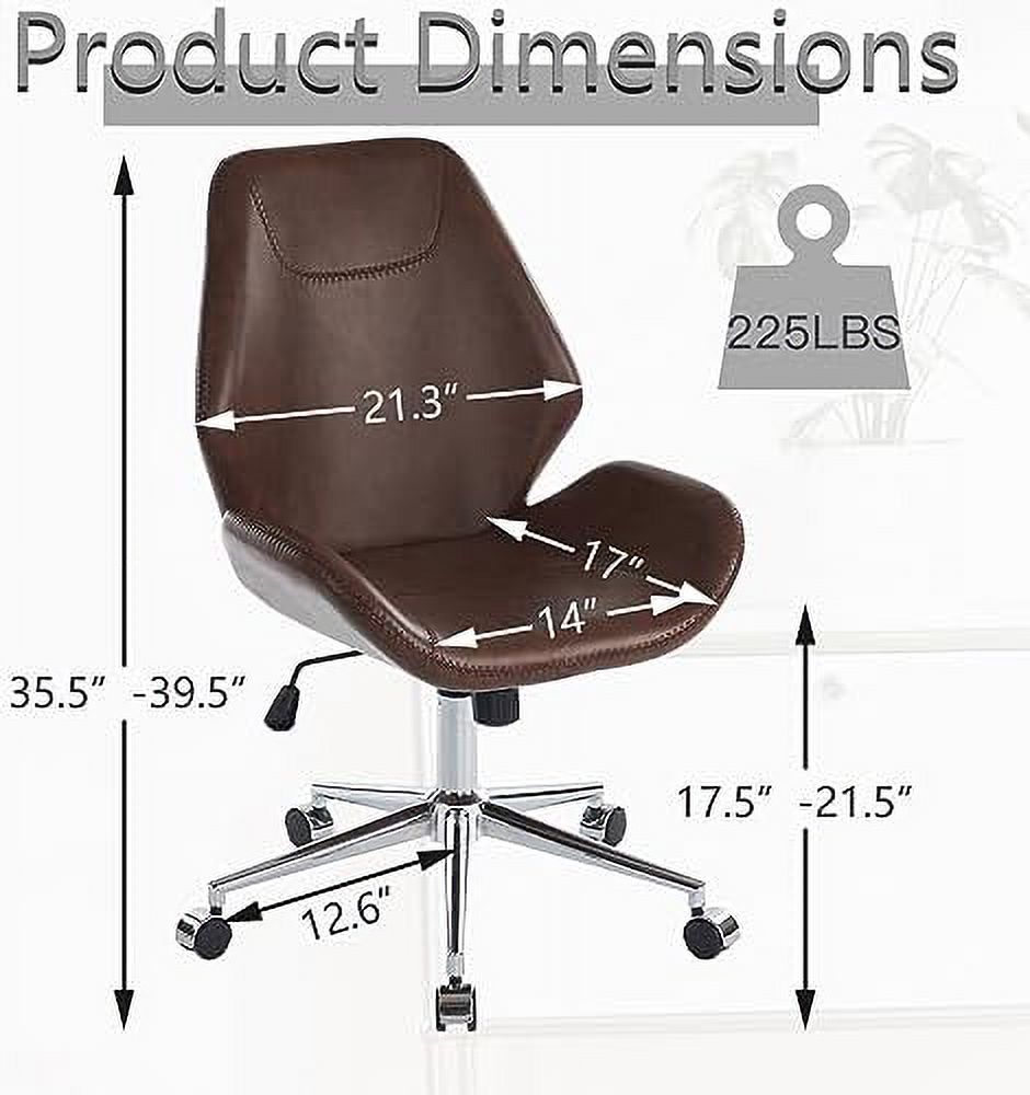 TJUNBOLIFE Armless Office Desk Chair  Mid-Back PU Leather Computer Task Chair with  Degree Swivel Wheels  Adjustable Height  Tilt  - Brown