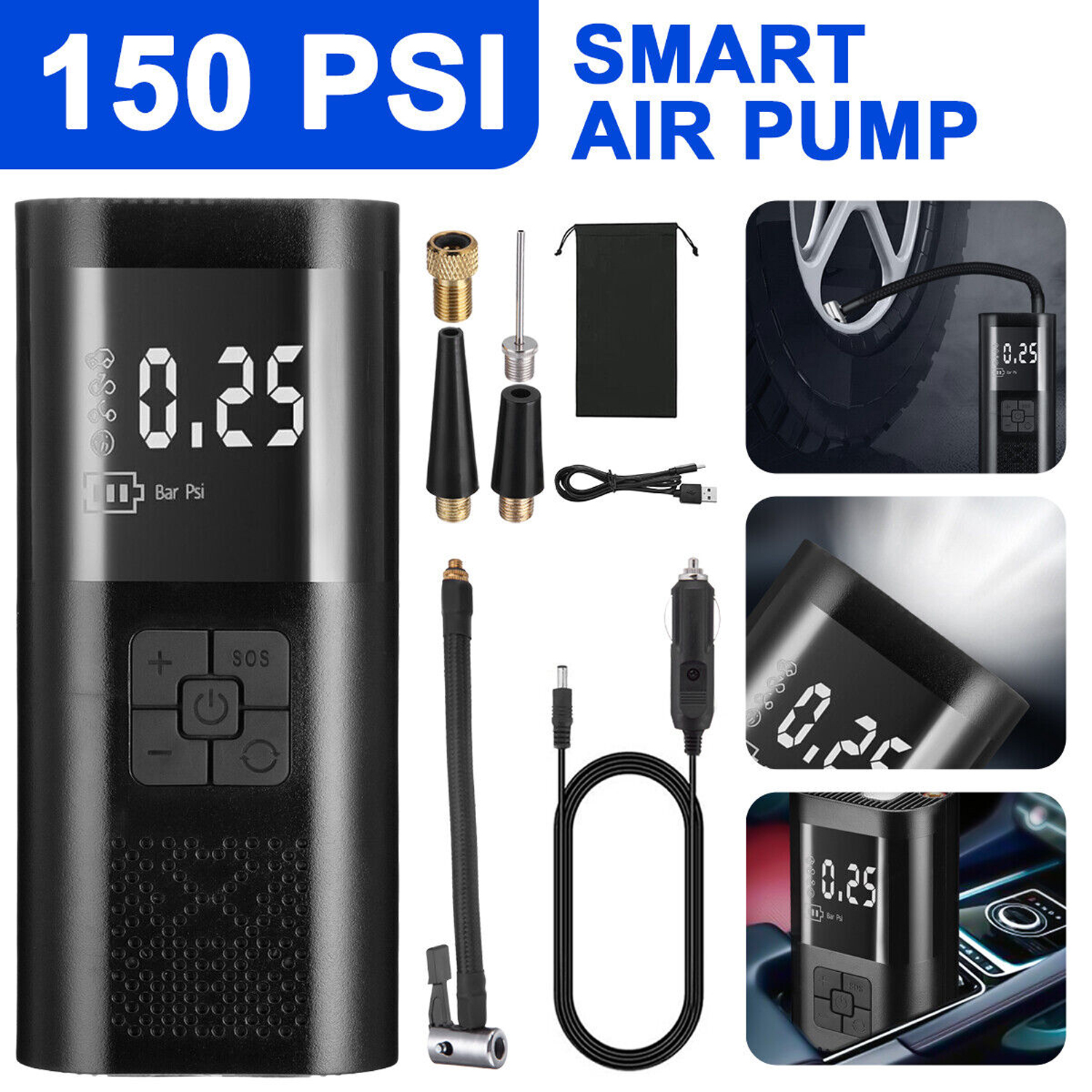 150PSI Wireless Car Digital Electric Tire Inflator Portable LCD Air Pump Compressor 12V
