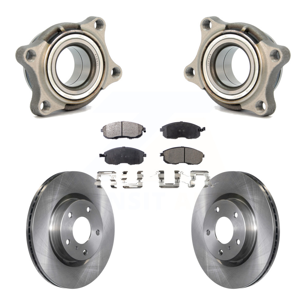 Transit Auto - Front Wheel Bearing With Disc Brake Rotors And Semi-Metallic Pads Kit For 2005 INFINITI G35 AWD Module KBB-106098
