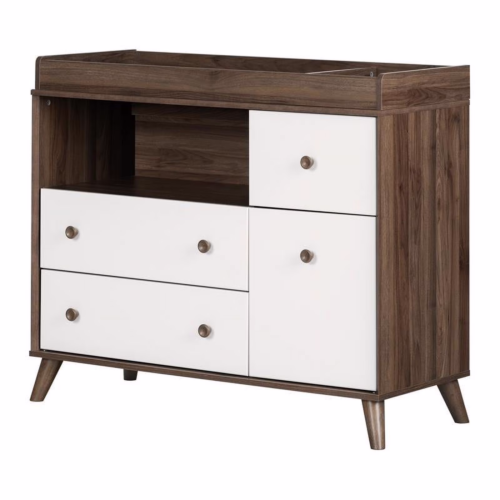 Rosebery Kids Contemporary Changing Table with Drawers in Natural Walnut/White