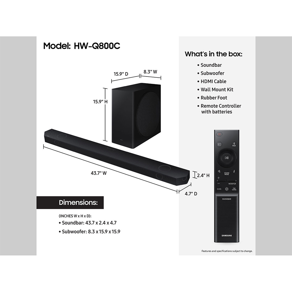 Samsung HW-Q800C Q Series 360W 5.1.2-Channel Dolby Atmos Soundbar System