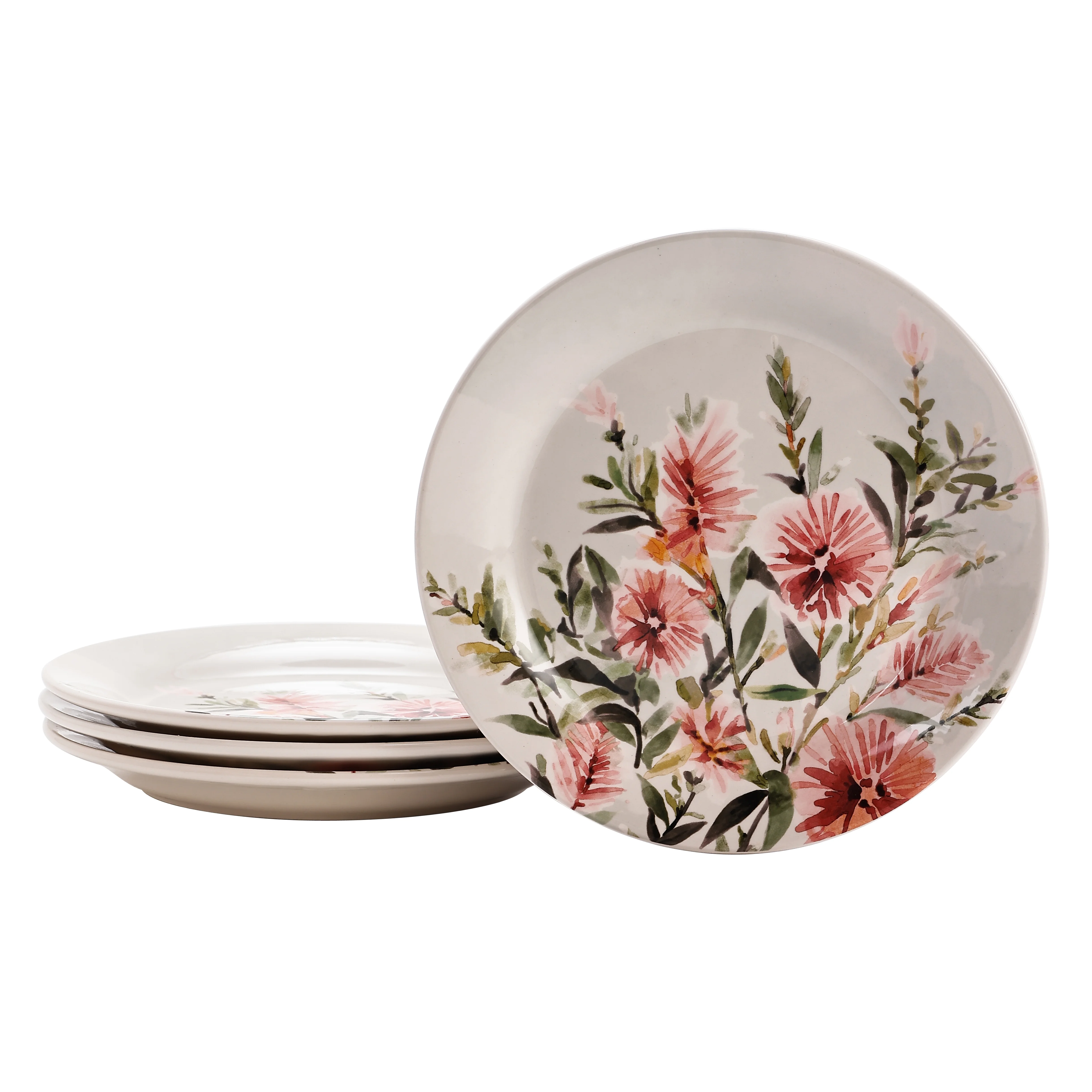 Bico Pink Dandelion Ceramic Salad Plates, 8.75 inch, Set of 4, for Salad, Appetizer, Microwave & Dishwasher Safe