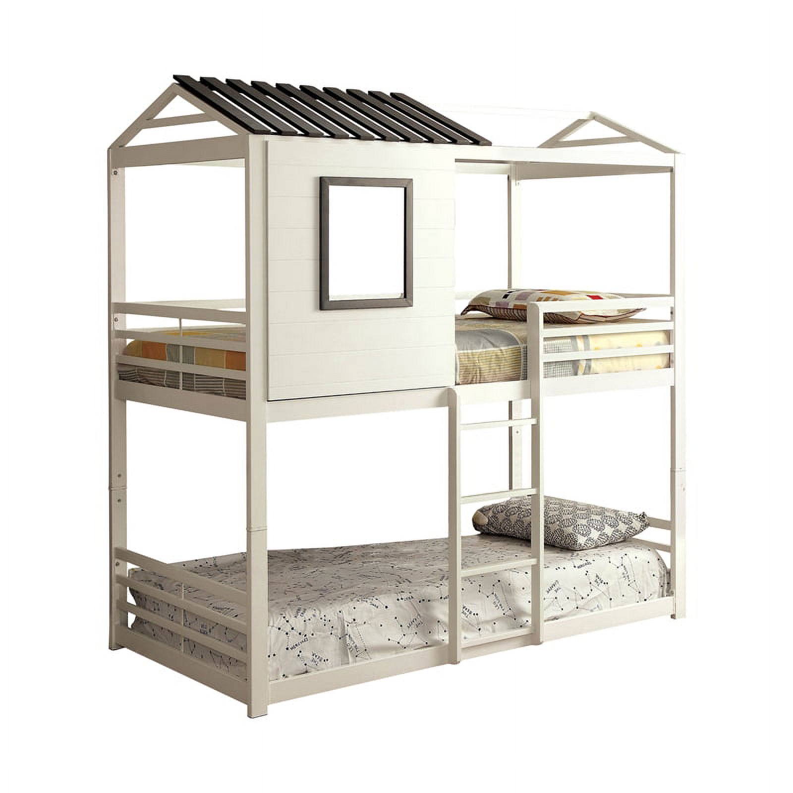 Bowery Hill Twin Over Twin Wooden House Bunk Bed in White