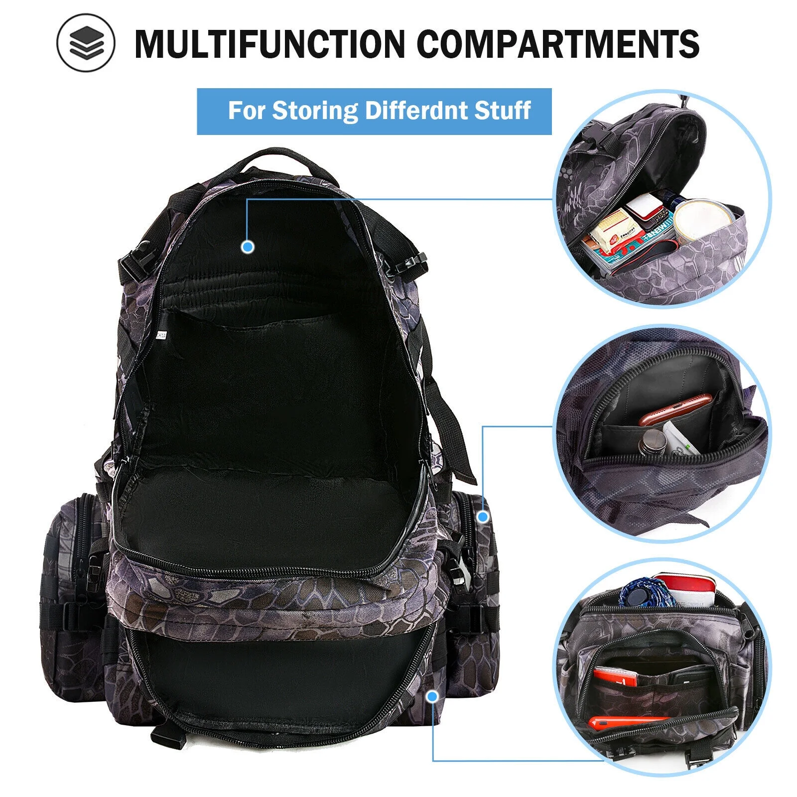 TOPCHANCES 55L Military Backpack Oxford Nylon Outdoor Camping Bag Travel Hike Climbing Rucksack Multifunctional Detachable Bag