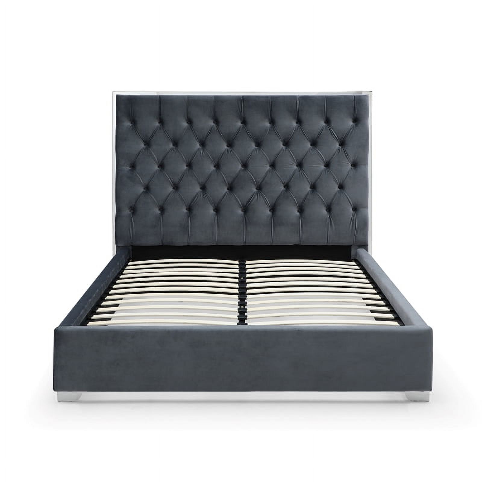 Better Home Products Sophia Velvet King Bed with Silver Metal Frame in Gray