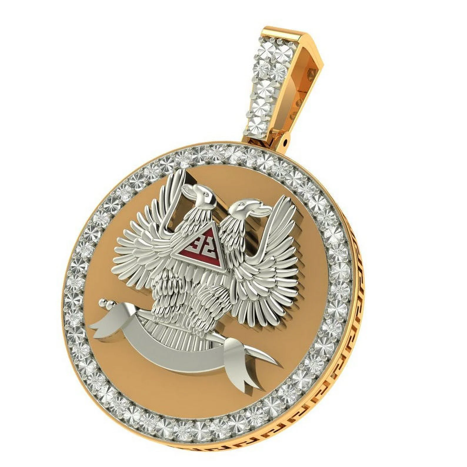 Real Genuine Diamond Scottish Rite 32 Degree Wings Up Masonic Knights Templar Freemasonry Freemason Pendent 10K Gold Over Charm 2''
