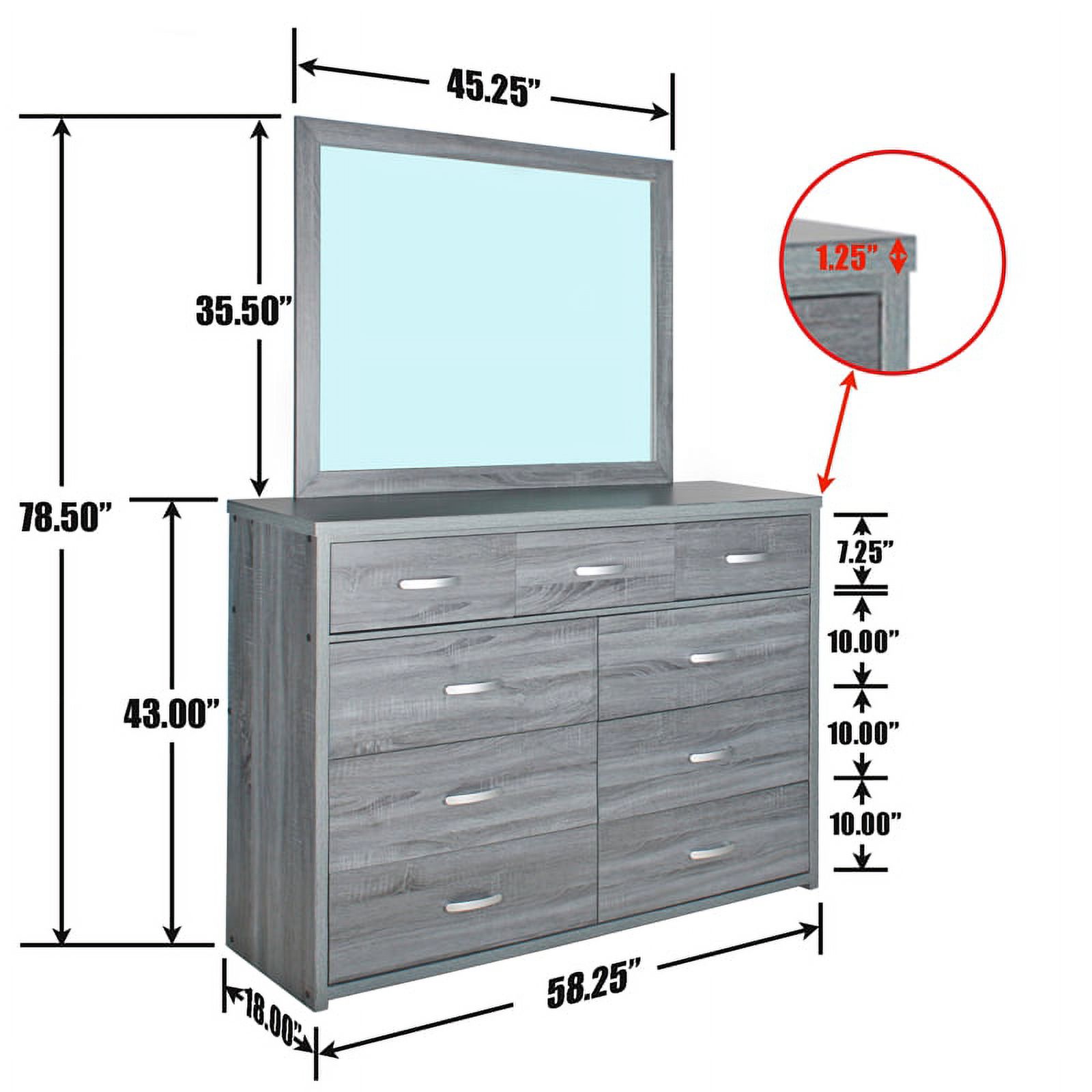 Pemberly Row Majestic Super Jumbo 9-Drawer Double Dresser in Gray