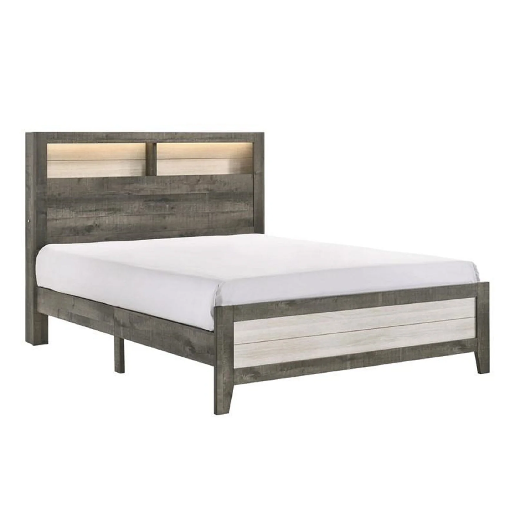 Transitional Style Two-tone Grey White Finish King Size 3pc Storage Headboard Platform Bed Nightstand Set Wooden Bedroom Furniture