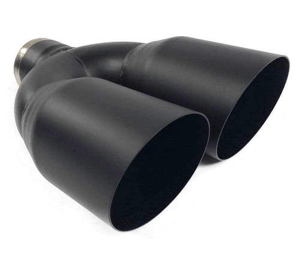 Exhaust Tip 2.50 In Inlet Dual 3.50 Dia Outlets 10.00 In Long Slant Black HT Stainless  Wesdon Exhaust Tip
