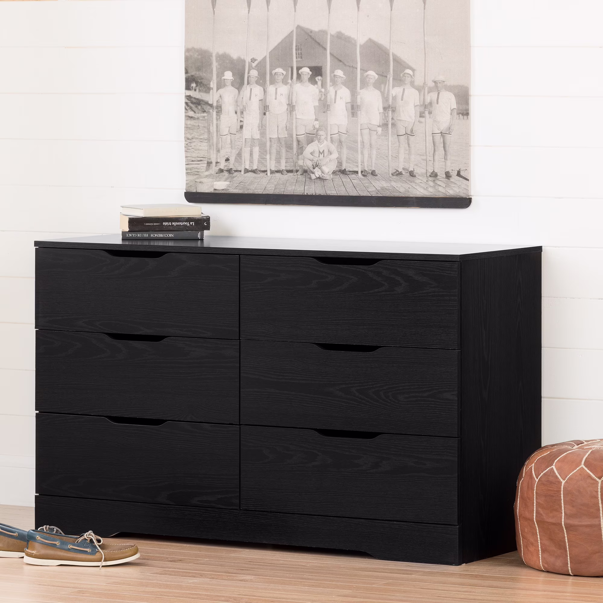 South Shore Holland 6-Drawer Double Dresser, Black Oak
