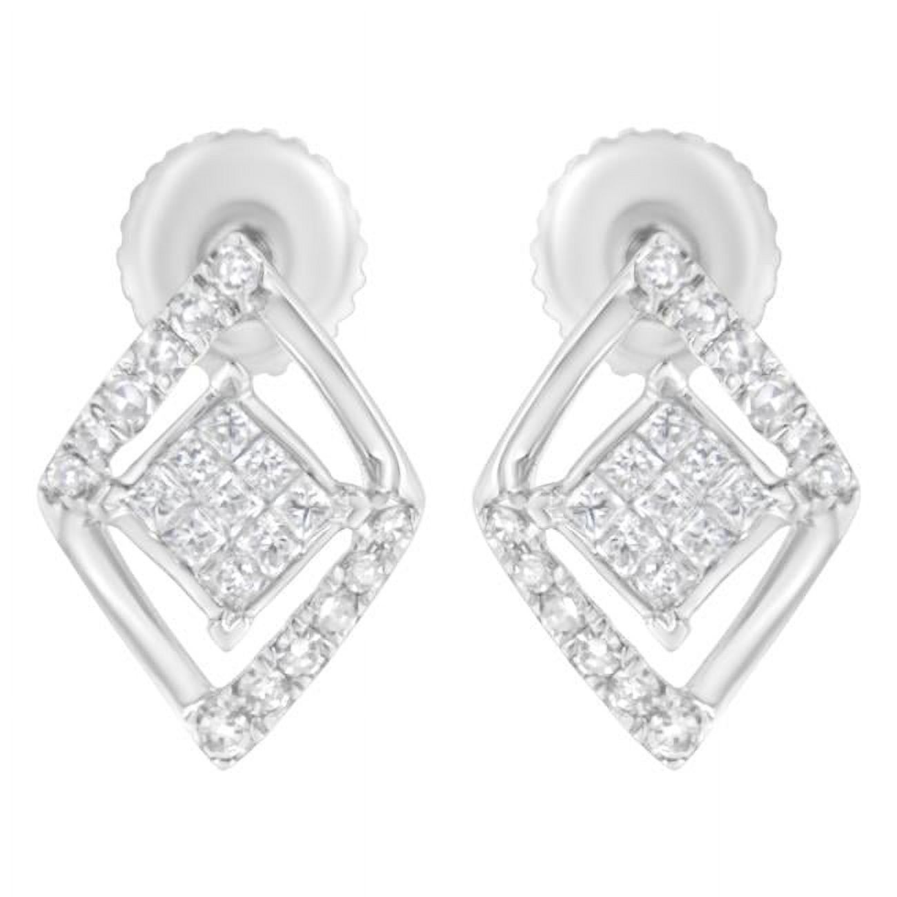 Infinite Jewels  10K White Gold 0.33 CTTW Princess-cut Diamond Double Triangle Composite Stud Earrings, H-I Color - SI1-SI2 Clarity