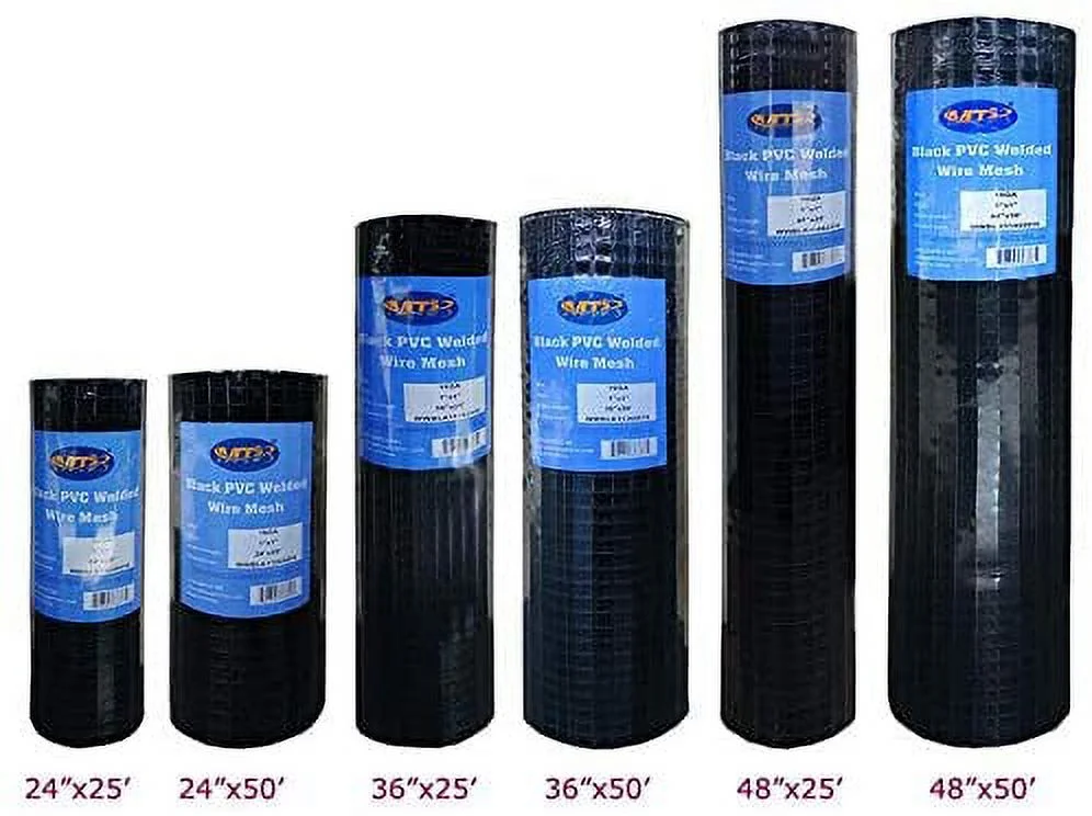 MTB Black PVC Coated Welded Wire Mesh Garden Economy Fence 48 Inch x 50 Foot-1 Inch x 1 Inch 16GA