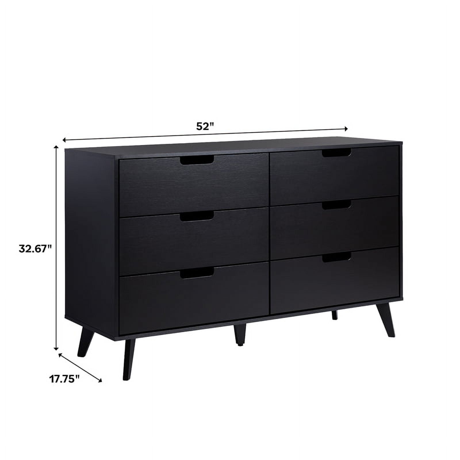 Pemberly Row Simple Wood 6 Drawer Dresser with Cut Out Handles - Black