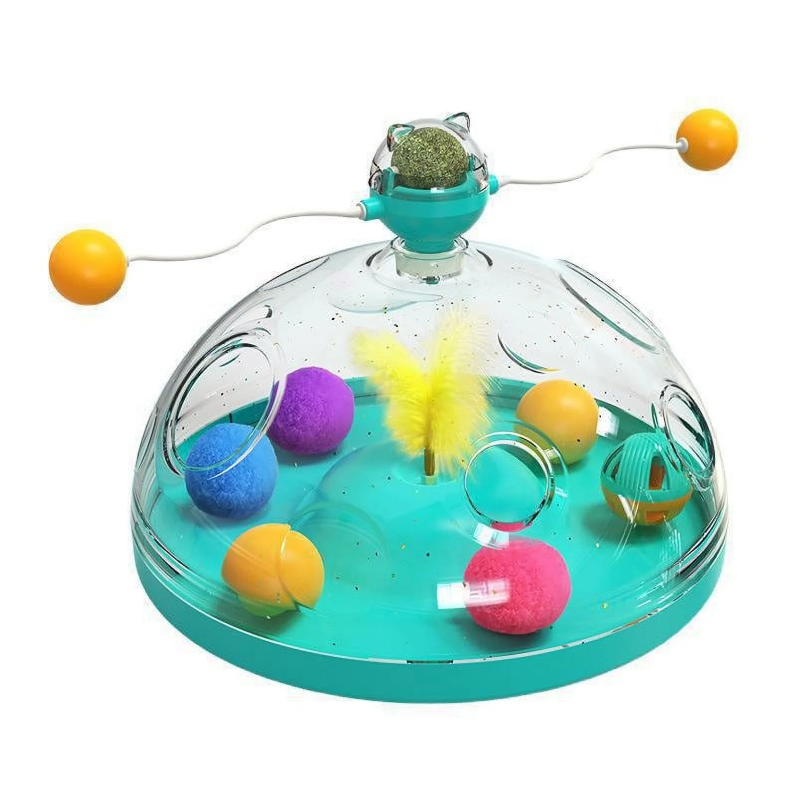 Fun and Interactive Multifunctional Cat Turntable Toy with Feathers and Fur Balls