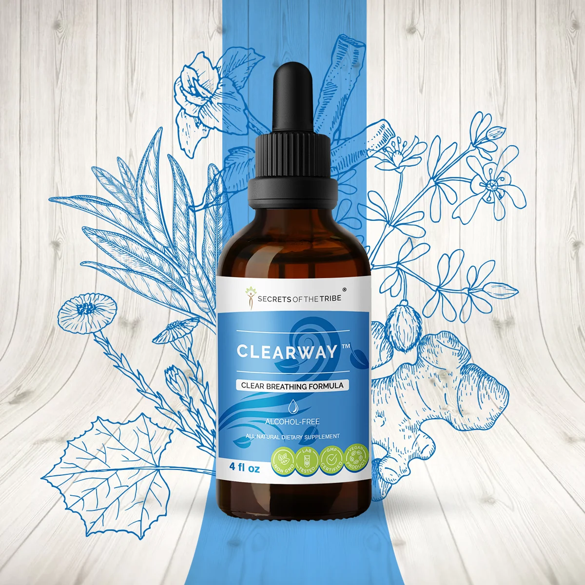 Clearway Alcohol-FREE Extract, Tincture, Glycerite Licorice, Chaparral, Ginger, Thyme, Sage, Peppermint. Clear Breathing Formula 4 oz