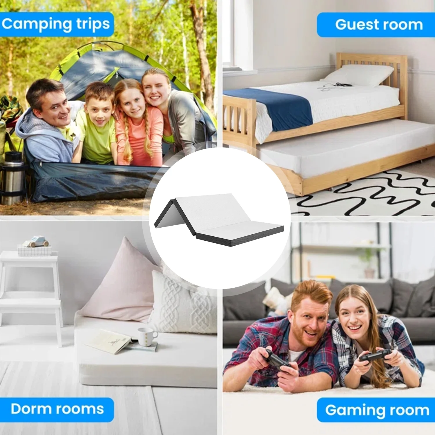 NiamVelo Folding Mattress, 4 inch Memory Foam Tri Folding Mattress, Portable Tri-fold Mattress Topper Foldable Mattress Guest Bed for Camping, Full