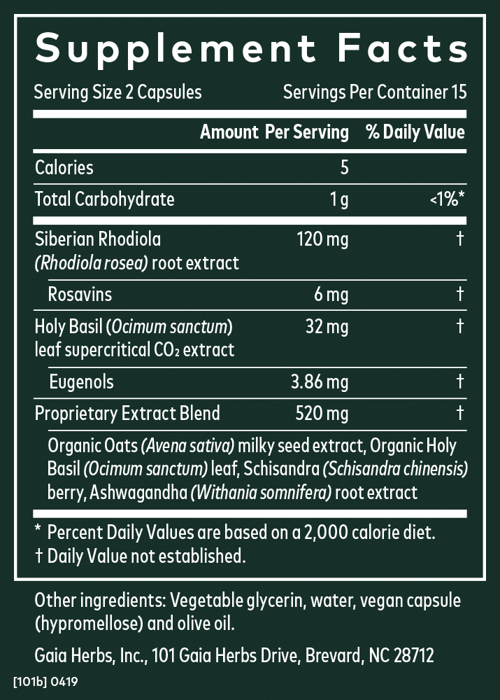 Stress Response with Rhodiola, Ashwagandha Holy Basil (30 Vegetarian Liquid Capsules)